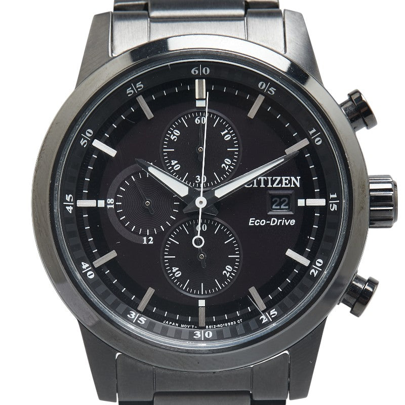 シチズン エコドライブ 腕時計 B612-R006665 ソーラー電波時計 ブラック文字盤 ステンレススチール メンズ CITIZEN 【中古】
