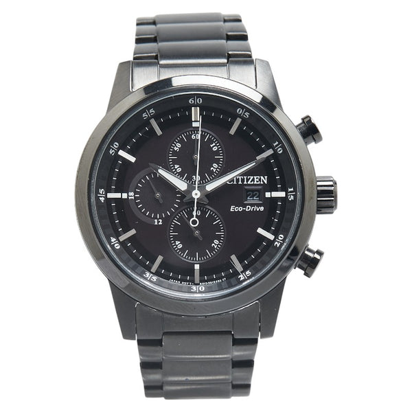 シチズン エコドライブ 腕時計 B612-R006665 ソーラー電波時計 ブラック文字盤 ステンレススチール メンズ CITIZEN 【中古】