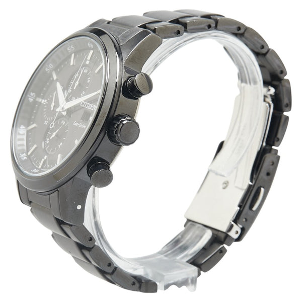 シチズン エコドライブ 腕時計 B612-R006665 ソーラー電波時計 ブラック文字盤 ステンレススチール メンズ CITIZEN 【中古】