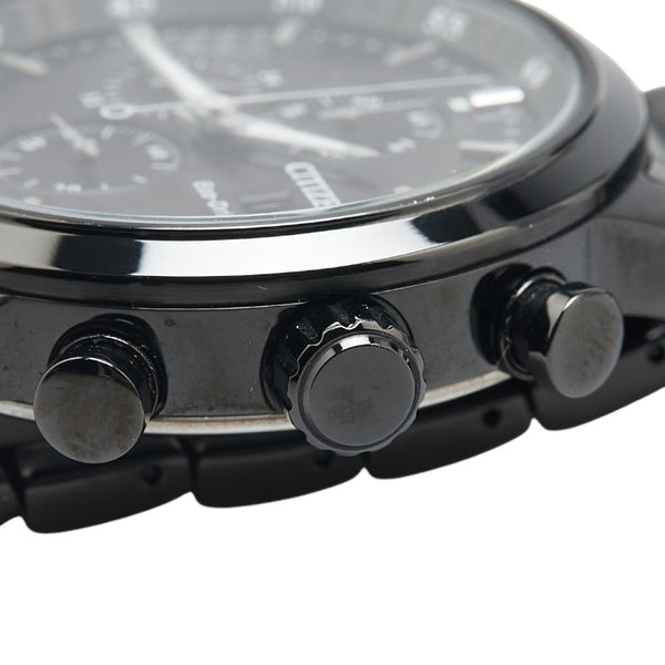 シチズン エコドライブ 腕時計 B612-R006665 ソーラー電波時計 ブラック文字盤 ステンレススチール メンズ CITIZEN 【中古】