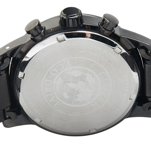 シチズン エコドライブ 腕時計 B612-R006665 ソーラー電波時計 ブラック文字盤 ステンレススチール メンズ CITIZEN 【中古】