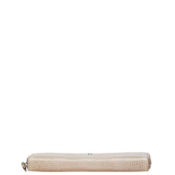 モンブラン ホワイトスター クロコ型押し 長財布 ラウンドファスナー ベージュ レザー レディース MONTBLANC 【中古】