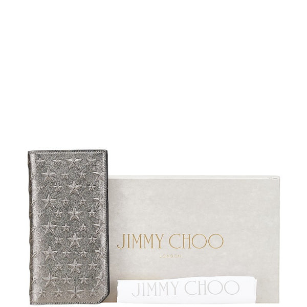 ジミーチュウ スター スタッズ 二つ折り財布 グレー レザー レディース JIMMY CHOO 【中古】