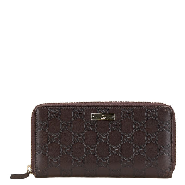 グッチ グッチシマ ラウンドファスナー 長財布 307980 ブラウン レザー レディース GUCCI 【中古】