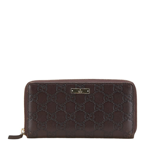 グッチ グッチシマ ラウンドファスナー 長財布 307980 ブラウン レザー レディース GUCCI 【中古】