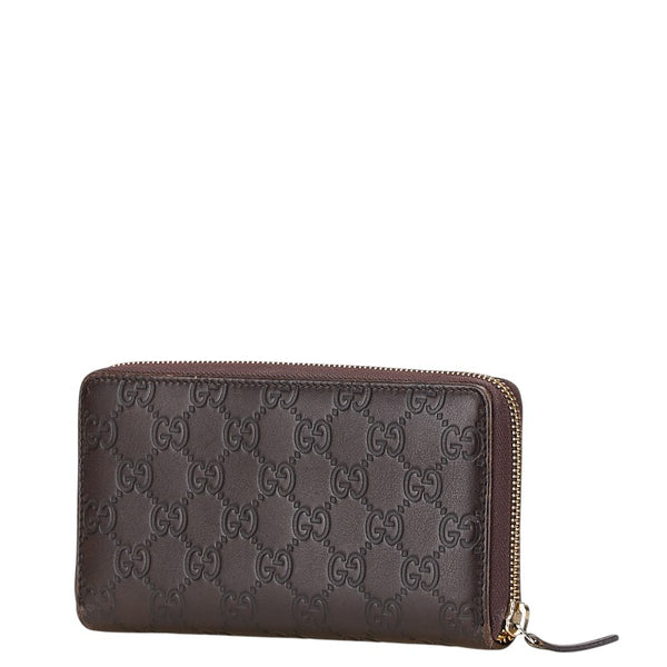 グッチ グッチシマ ラウンドファスナー 長財布 307980 ブラウン レザー レディース GUCCI 【中古】