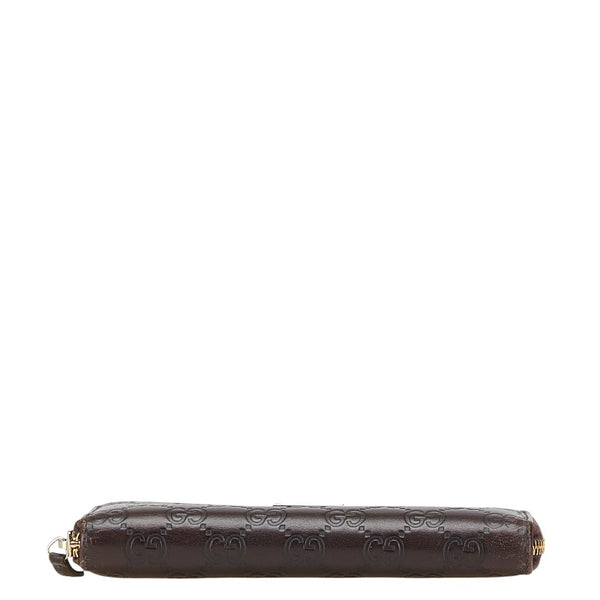 グッチ グッチシマ ラウンドファスナー 長財布 307980 ブラウン レザー レディース GUCCI 【中古】