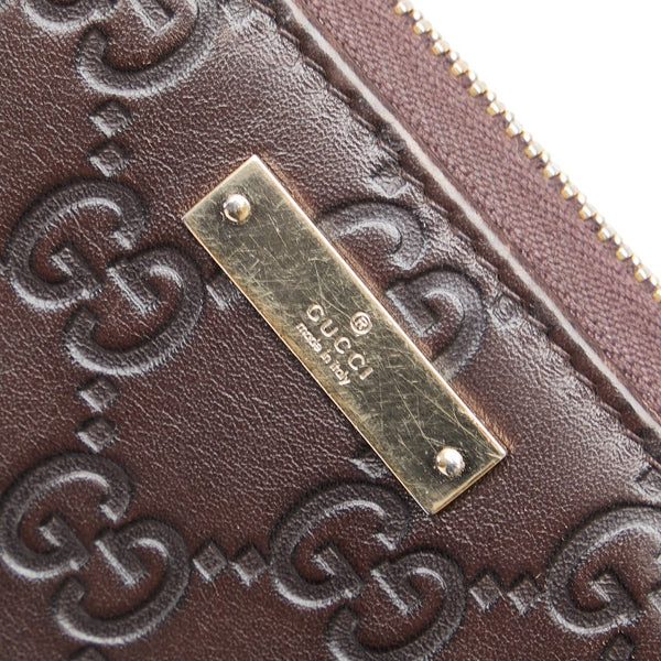 グッチ グッチシマ ラウンドファスナー 長財布 307980 ブラウン レザー レディース GUCCI 【中古】
