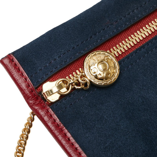 グッチ シェリーライン ラジャ タイガーヘッド チェーン トートバッグ ショルダーバッグ 537219 ネイビー レッド レザー スエード レディース GUCCI 【中古】