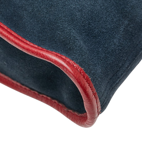 グッチ シェリーライン ラジャ タイガーヘッド チェーン トートバッグ ショルダーバッグ 537219 ネイビー レッド レザー スエード レディース GUCCI 【中古】