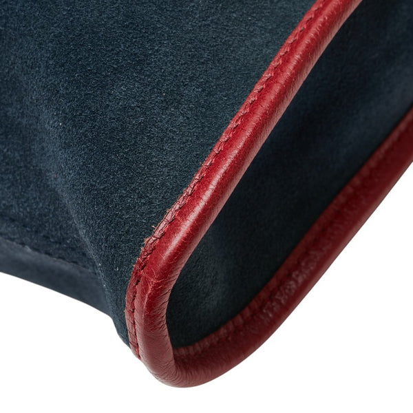 グッチ シェリーライン ラジャ タイガーヘッド チェーン トートバッグ ショルダーバッグ 537219 ネイビー レッド レザー スエード レディース GUCCI 【中古】