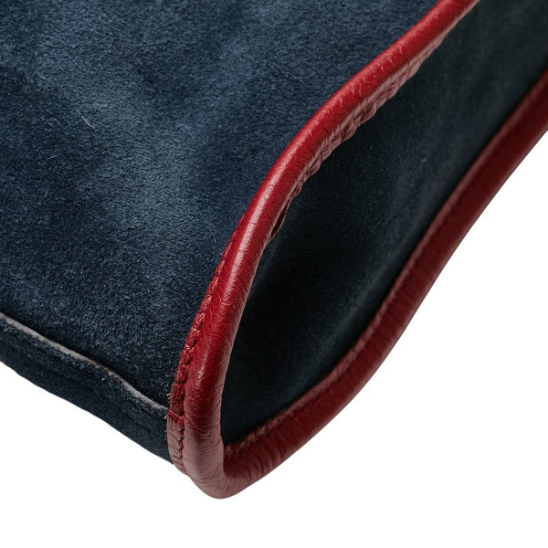 グッチ シェリーライン ラジャ タイガーヘッド チェーン トートバッグ ショルダーバッグ 537219 ネイビー レッド レザー スエード レディース GUCCI 【中古】