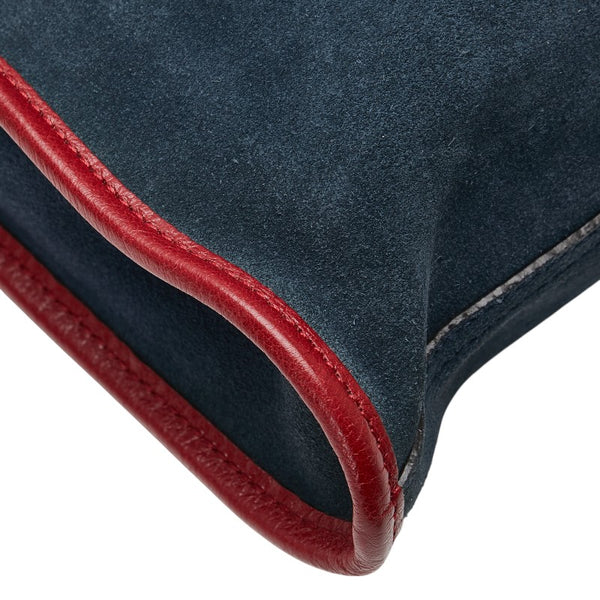 グッチ シェリーライン ラジャ タイガーヘッド チェーン トートバッグ ショルダーバッグ 537219 ネイビー レッド レザー スエード レディース GUCCI 【中古】