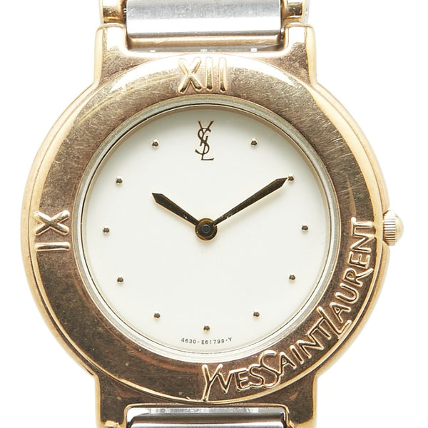 サンローラン 腕時計 4620-E60957Y クオーツ ベージュ文字盤 ステンレススチール メッキ レディース SAINT LAURENT 【中古】
