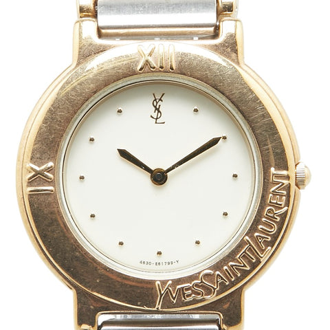 サンローラン 腕時計 4620-E60957Y クオーツ ベージュ文字盤 ステンレススチール メッキ レディース SAINT LAURENT 【中古】