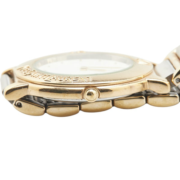 サンローラン 腕時計 4620-E60957Y クオーツ ベージュ文字盤 ステンレススチール メッキ レディース SAINT LAURENT 【中古】