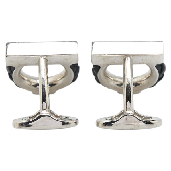 サルヴァトーレフェラガモ ガンチーニ カフス シルバー ブラック メタル レザー メンズ Salvatore Ferragamo 【中古】