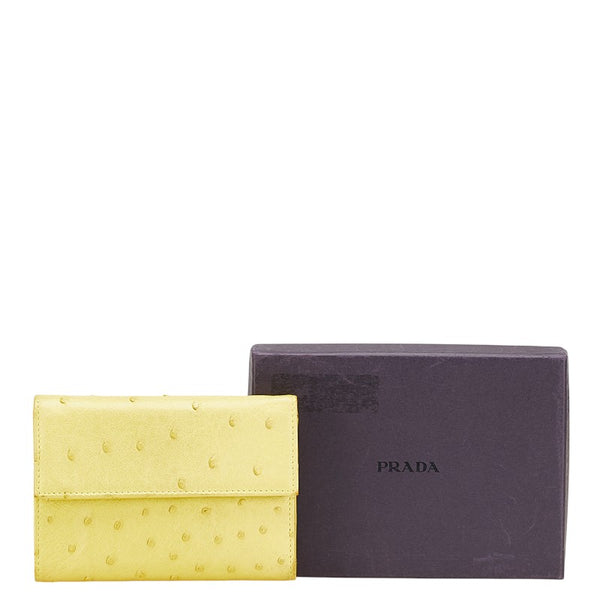プラダ 三つ折り財布 イエロー オーストリッチ レディース PRADA 【中古】