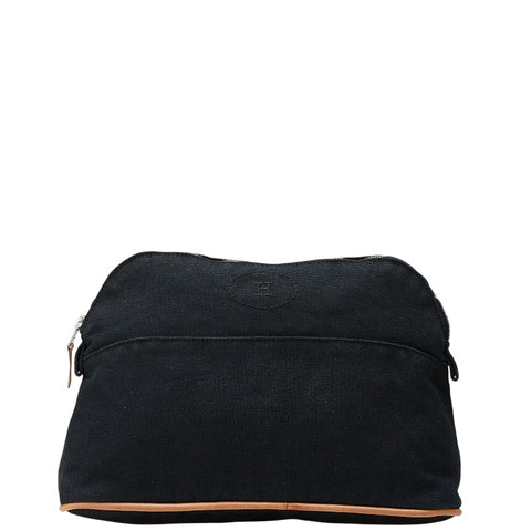 エルメス ボリードポーチMM ポーチ ブラック コットン レザー レディース HERMES 【中古】