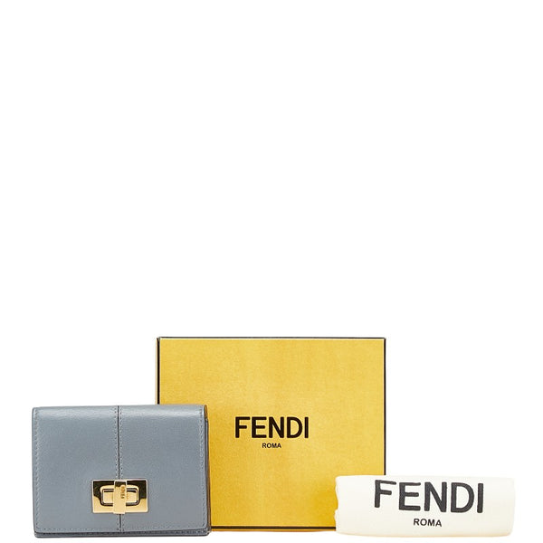 フェンディ ピーカブー スモールウォレット バイカラー 三つ折り財布 8M0415 グレー ベージュ レザー レディース FENDI 【中古】