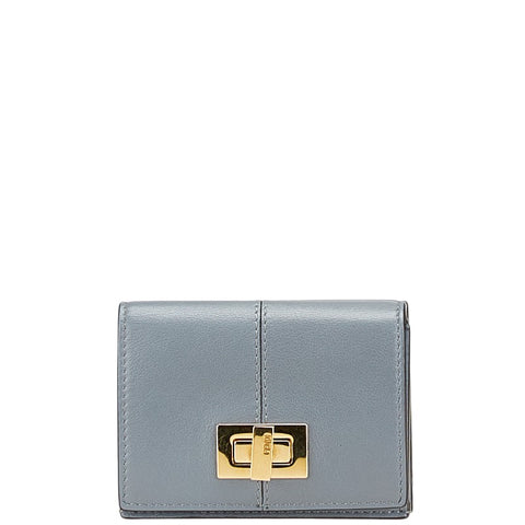 フェンディ ピーカブー スモールウォレット バイカラー 三つ折り財布 8M0415 グレー ベージュ レザー レディース FENDI 【中古】