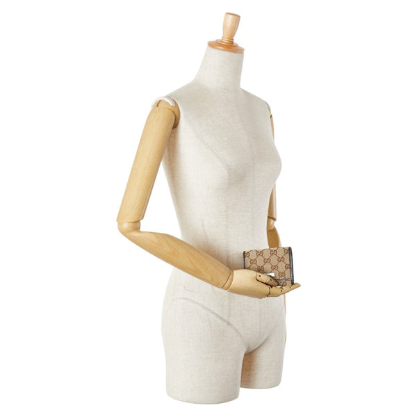 グッチ GGキャンバス ロゴプレート カードケース 131886 ベージュ ダークブラウン キャンバス レザー レディース GUCCI 【中古】