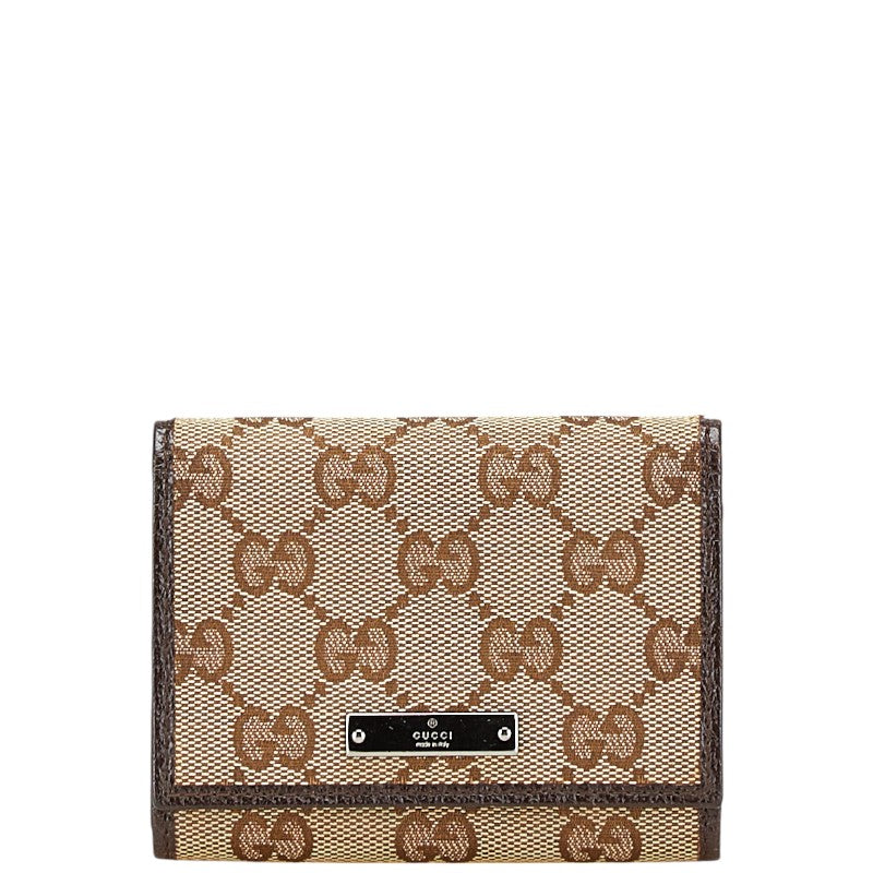 グッチ GGキャンバス ロゴプレート カードケース 131886 ベージュ ダークブラウン キャンバス レザー レディース GUCCI 【中古】