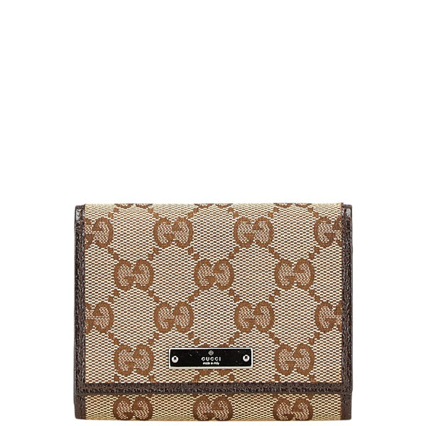 グッチ GGキャンバス ロゴプレート カードケース 131886 ベージュ ダークブラウン キャンバス レザー レディース GUCCI 【中古】