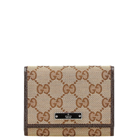 グッチ GGキャンバス ロゴプレート カードケース 131886 ベージュ ダークブラウン キャンバス レザー レディース GUCCI 【中古】
