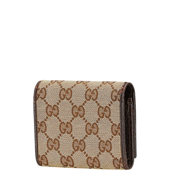 グッチ GGキャンバス ロゴプレート カードケース 131886 ベージュ ダークブラウン キャンバス レザー レディース GUCCI 【中古】