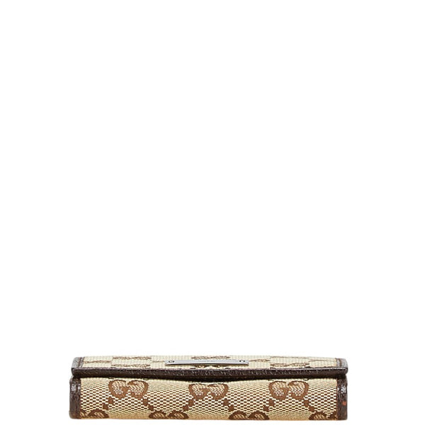 グッチ GGキャンバス ロゴプレート カードケース 131886 ベージュ ダークブラウン キャンバス レザー レディース GUCCI 【中古】