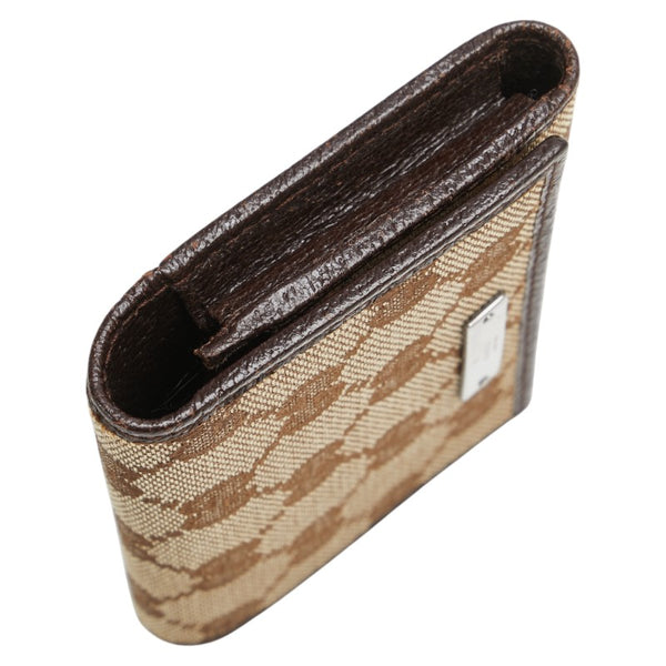 グッチ GGキャンバス ロゴプレート カードケース 131886 ベージュ ダークブラウン キャンバス レザー レディース GUCCI 【中古】