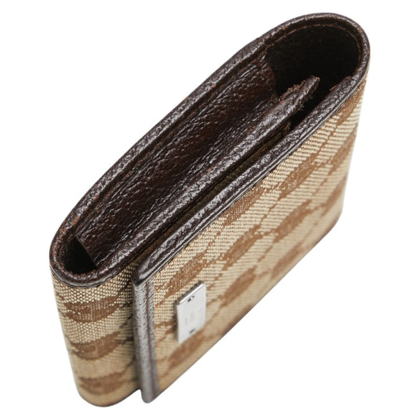 グッチ GGキャンバス ロゴプレート カードケース 131886 ベージュ ダークブラウン キャンバス レザー レディース GUCCI 【中古】