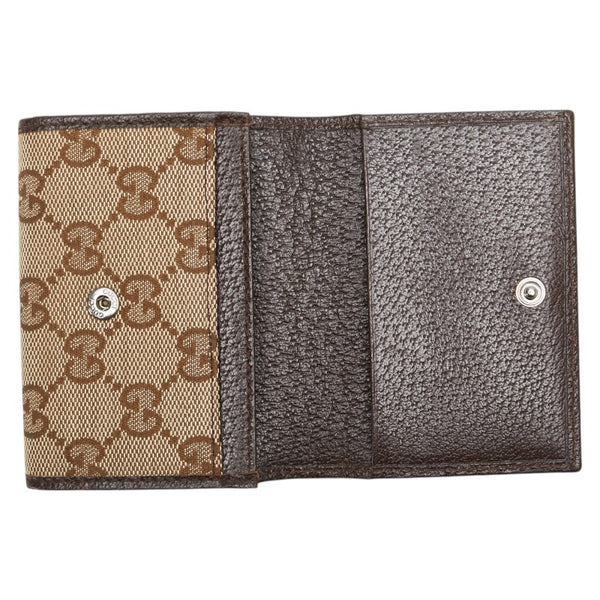グッチ GGキャンバス ロゴプレート カードケース 131886 ベージュ ダークブラウン キャンバス レザー レディース GUCCI 【中古】