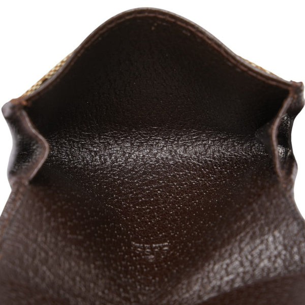 グッチ GGキャンバス ロゴプレート カードケース 131886 ベージュ ダークブラウン キャンバス レザー レディース GUCCI 【中古】