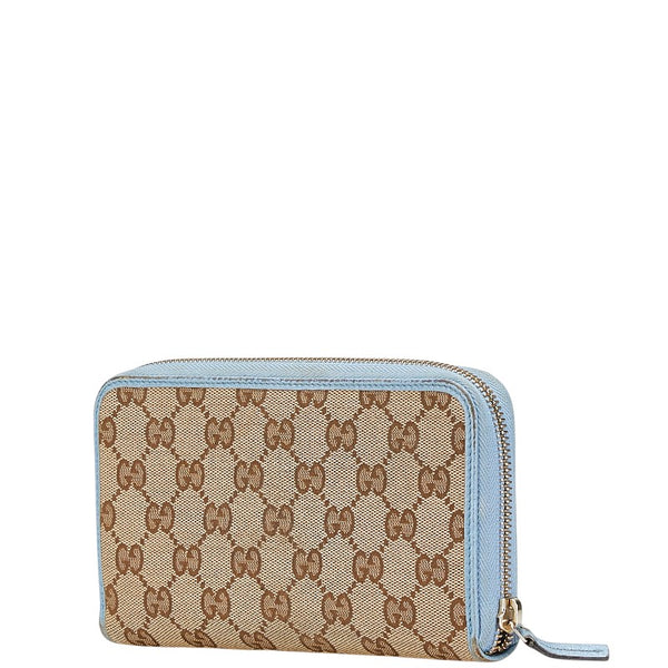 グッチ GGキャンバス ラウンドファスナー 長財布 363423 ベージュ ブルー レザー キャンバス レディース GUCCI 【中古】
