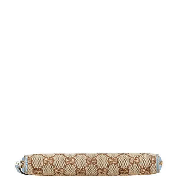 グッチ GGキャンバス ラウンドファスナー 長財布 363423 ベージュ ブルー レザー キャンバス レディース GUCCI 【中古】