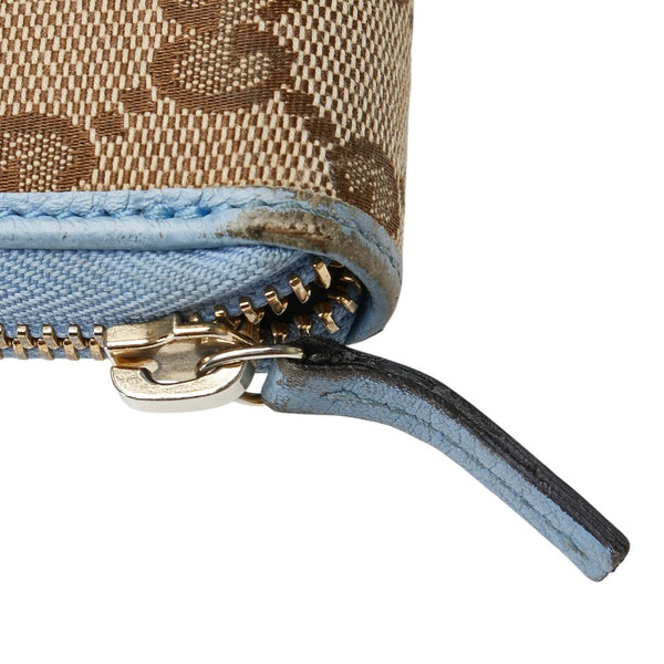 グッチ GGキャンバス ラウンドファスナー 長財布 363423 ベージュ ブルー レザー キャンバス レディース GUCCI 【中古】