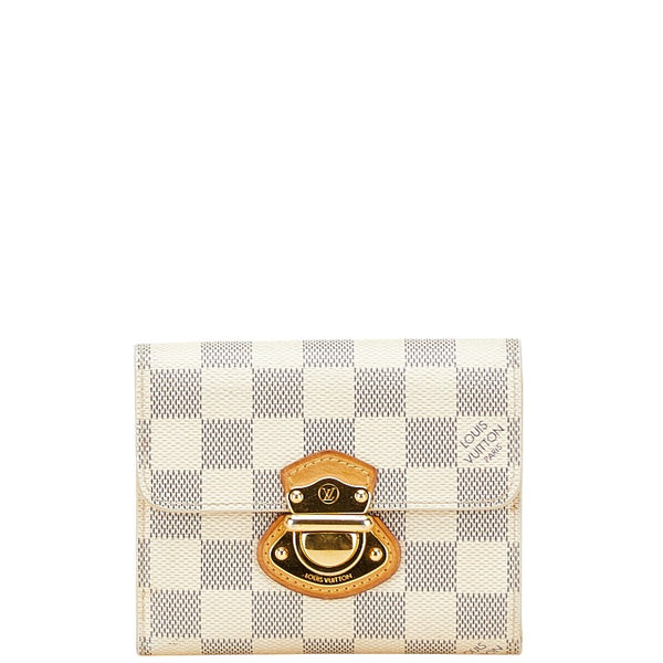 ルイ ヴィトン ダミエ アズール ポルトフォイユ ジョイ 三つ折り財布 N60030 ホワイト PVC レザー レディース LOUIS VUITTON 【中古】