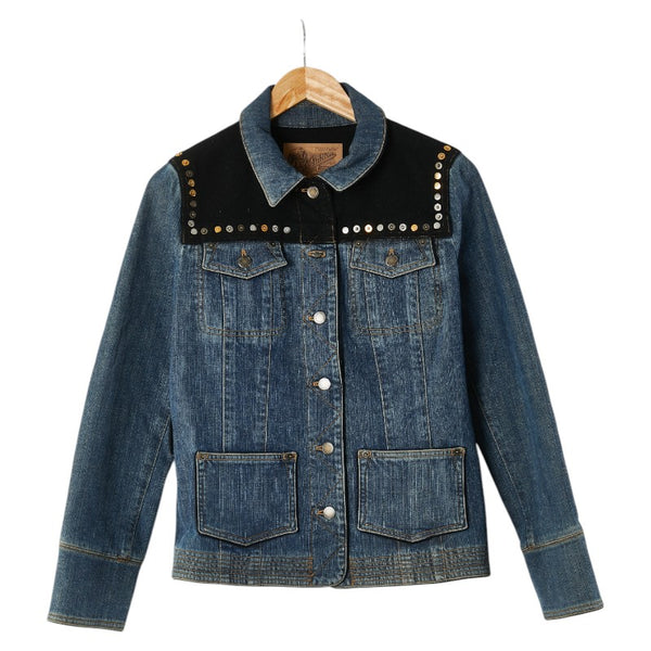 ルイ ヴィトン LVスタッズ デニムジャケット サイズ：40 ブルー ブラック コットン ウール レディース LOUIS VUITTON 【中古】