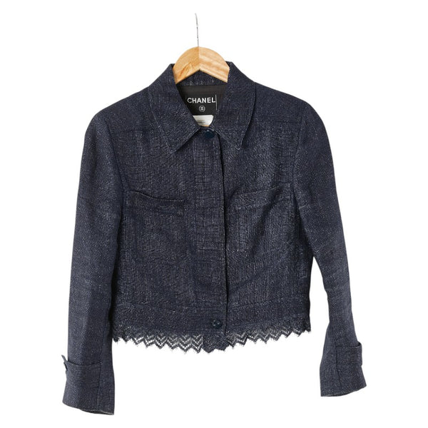 シャネル ココマークボタン レース ジャケット サイズ：38 P17259V09669 インディゴブルー リネン レディース CHANEL 【中古】