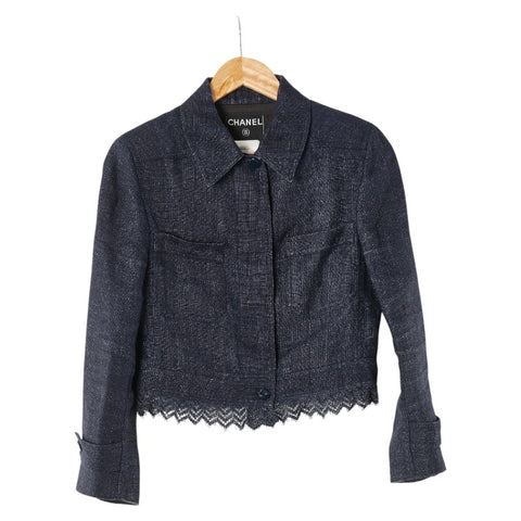 シャネル ココマークボタン レース ジャケット サイズ：38 P17259V09669 インディゴブルー リネン レディース CHANEL 【中古】