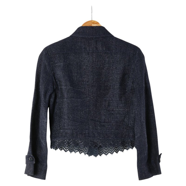 シャネル ココマークボタン レース ジャケット サイズ：38 P17259V09669 インディゴブルー リネン レディース CHANEL 【中古】