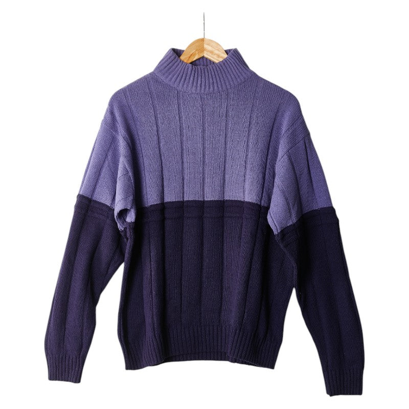 エルメス バイカラー ニット セーター モックネック サイズ：M ライトパープル ネイビー シルク メンズ HERMES 【中古】