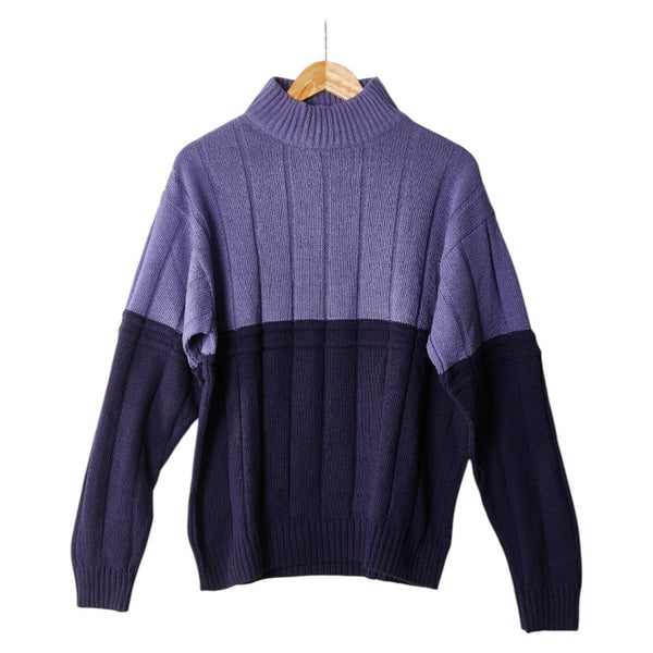 エルメス バイカラー ニット セーター モックネック サイズ：M ライトパープル ネイビー シルク メンズ HERMES 【中古】