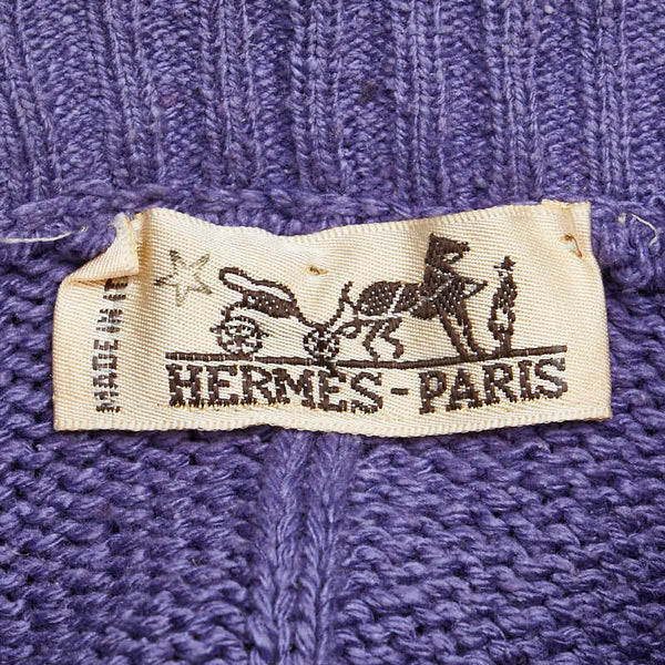 エルメス バイカラー ニット セーター モックネック サイズ：M ライトパープル ネイビー シルク メンズ HERMES 【中古】