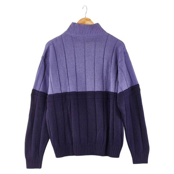 エルメス バイカラー ニット セーター モックネック サイズ：M ライトパープル ネイビー シルク メンズ HERMES 【中古】