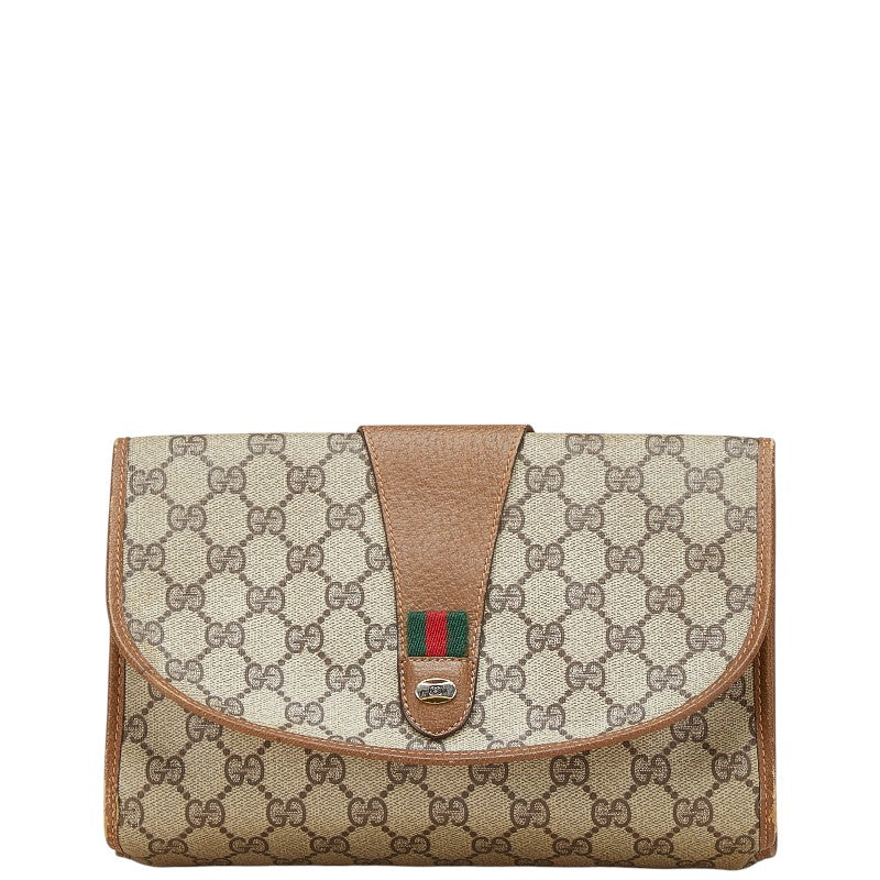 グッチ オールドグッチ GGスプリーム シェリーライン クラッチバッグ セカンドバッグ ベージュ マルチカラー PVC レザー レディース GUCCI 【中古】