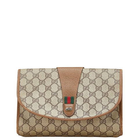 グッチ オールドグッチ GGスプリーム シェリーライン クラッチバッグ セカンドバッグ ベージュ マルチカラー PVC レザー レディース GUCCI 【中古】