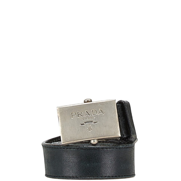 プラダ ロゴ バックル ベルト ブラック レザー メタル レディース PRADA 【中古】